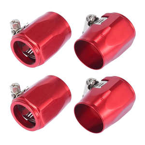 X AUTOHAUX 4pcs AN16 Hex Car Hose Finisher Flexible Rubber Pipe Clamp with Screw Band Adapter Fitting for Oil Fuel Water Tube Red