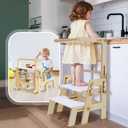 Toddler Kids Standing Tower: Wooden Toddler Standing Tower - Height Adjustable - from 18 Months to 3+ Years Boy Girl