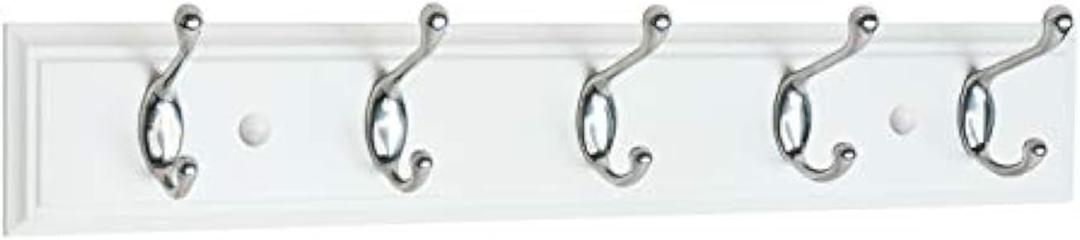 2Pcs Creathome 27" Hadi Hookrail with Five Hooks, White Board and Chrome Powder Coated Hook