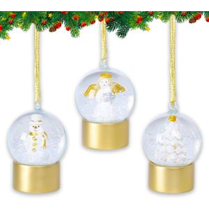 Yinns Christmas Tree Ornament, Snow Man Angel and Xmas Tree Mini Snow Globe Hanging Ornament for Christmas Tree Table Decoration (Golden White-3)
