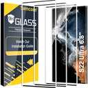 3 Pack Galaxy S22 Ultra Screen Protector, HD Clear Tempered Glass, Fingerprint Unlock, 3D Curved, Scratch Resistant, No Bubble for Samsung Galaxy S22 Ultra 5G Glass Screen Protector
