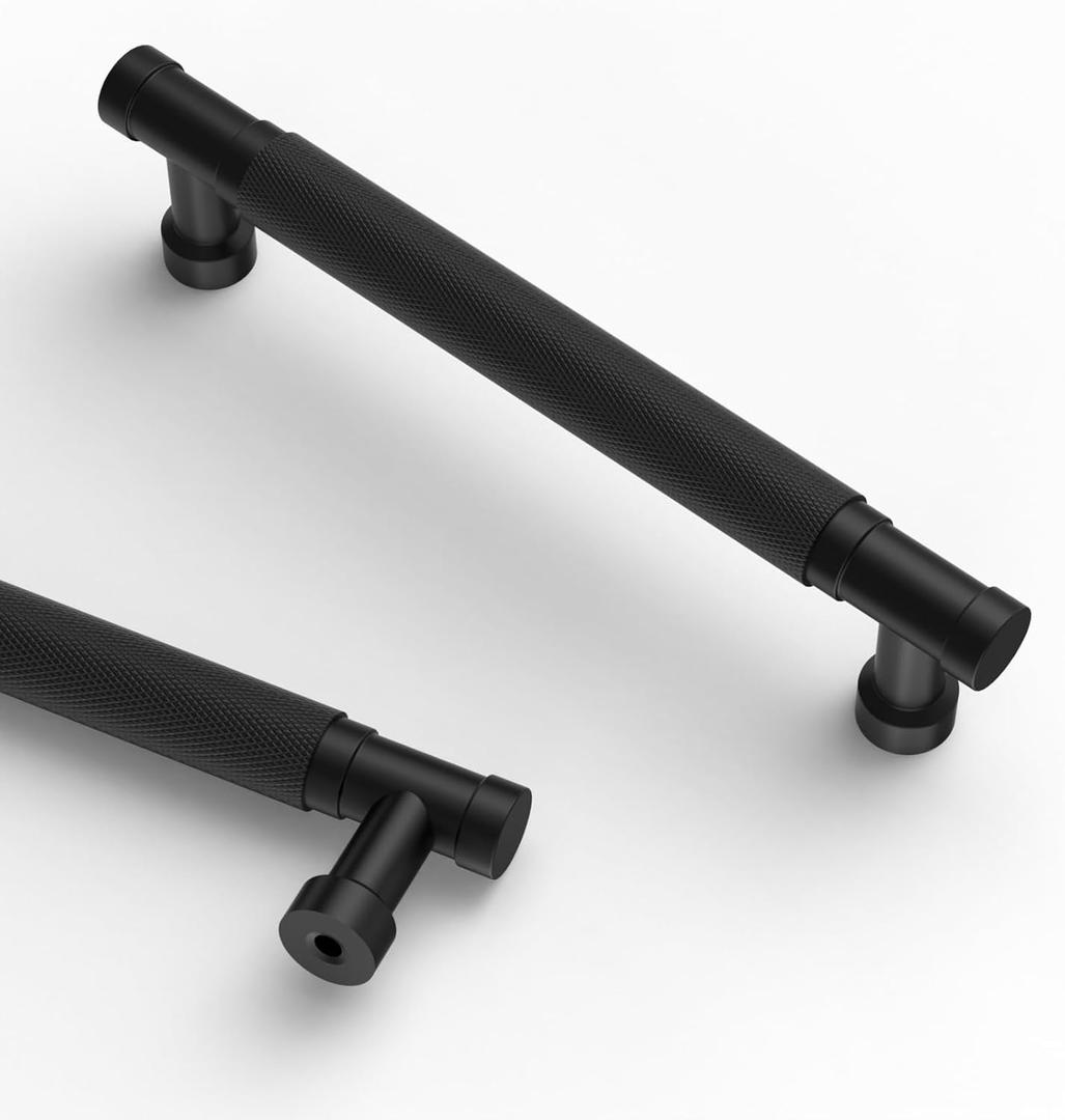 Asidrama 10 Pack 5 Inch(128mm) Matte Black Cabinet Pulls Knurled Kitchen Cabinet Handles, Cabinet Pulls Kitchen Cabinet Hardware for Cupboard Drawer Pulls (5" Hole Center)