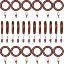 24 Pack Wooden Curtain Rod Rings with Drapery Clips Farmhouse Beech Wood Drapes Rings 1.8 Inch Interior Diameter Rustic for 1.4 Inch Curtain Rod Pole (Retro Brown, Inner Dia 1.8 in)