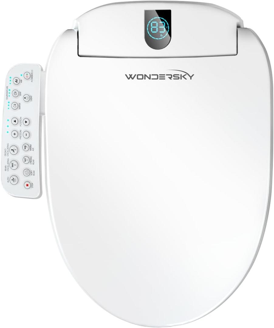WONDERSKY Elongated Bidet Toilet Seat, Smart Heated Toilet Seat with Warm Water and Dryer, Soft Close Bidet Seat with Adjustable Temperature, Stainless Steel Nozzle