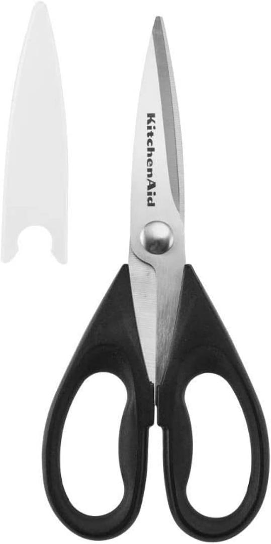 KitchenAid All Purpose Kitchen Shears with Protective Sheath Durable Stainless Steel Scissors, Dishwasher Safe, Soft Grip Comfort Handle, 8.72 Inch, Black (1 Pack)