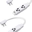 DEWENWILS 3 Outlet Extension Cord with Flat Plug Christmas, 1FT 16/3 Awg Grounded Power Cable for Indoor Use, SPT-3 Cord, White, ETL Listed, 2 Pack
