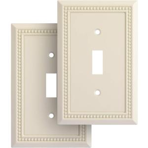Henne Bery Sunken Pearls Heavy Duty Decorative Wall Plate Switch Plate Outlet Cover, Durable Solid Zinc Alloy (Single Toggle 2PK, Light Almond)