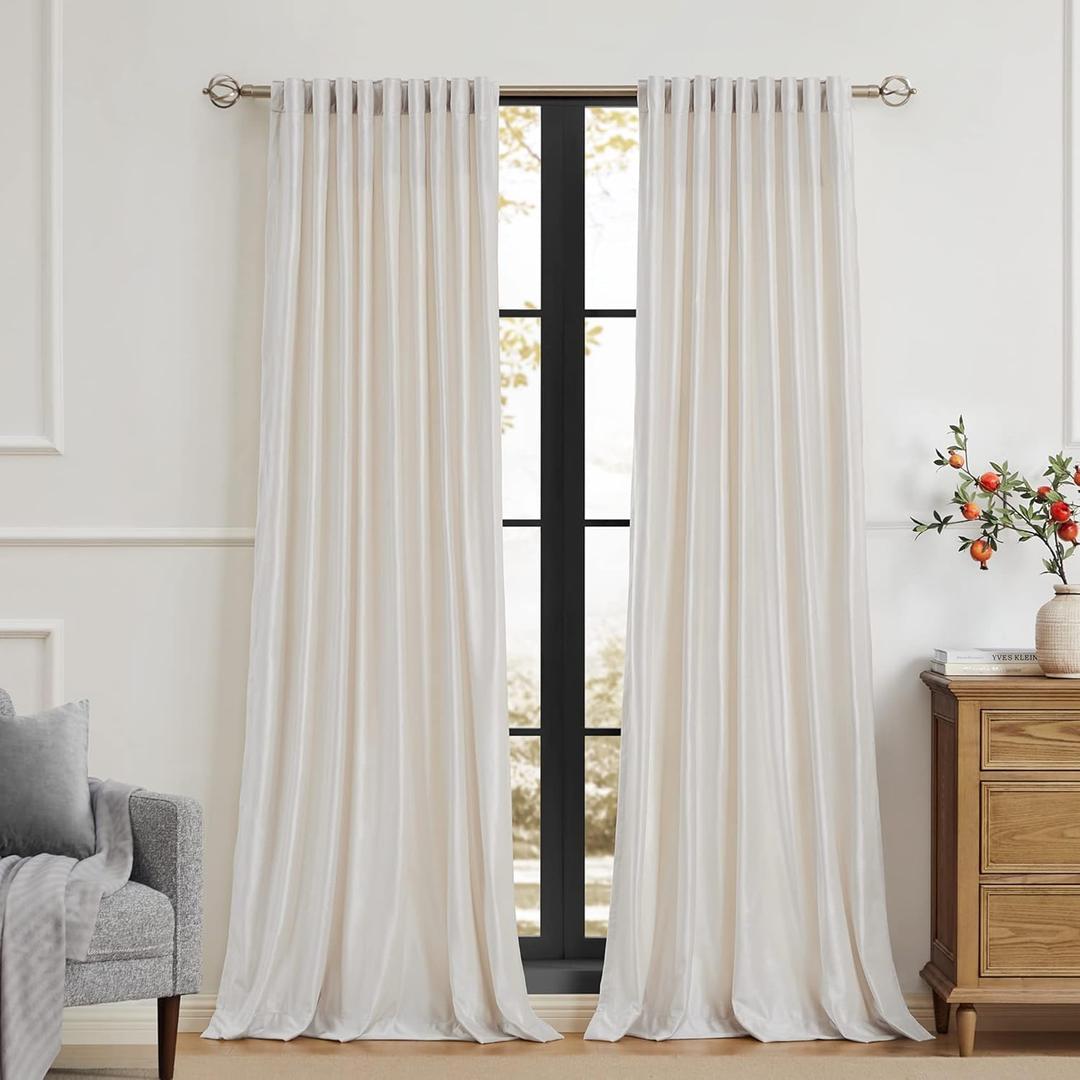 PRIMROSE Cream Ivory Curtains 102 inch for Living Room,2 Panels Drapes Blackout Rod Pocket Back Tab Window Treatment Room Darkening Thick Decorative Curtains for Bedroom