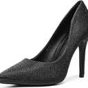Women's Pumps, Closed Toe Pointed Stiletto High Heel Sparkly Prom Shoes with Glitter Rhinestone, Wedding Heels for Bride Shoes (7, Black)