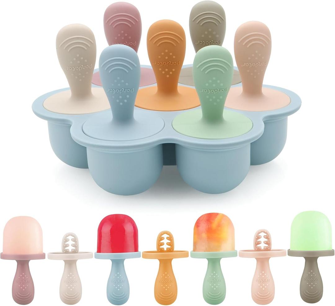 PandaEar Silicone Popsicle Molds for Toddlers, Mini Breastmilk & Fruit Juice Freezer Mold with Sticks, 7-Cavity Baby Ice Pop Maker, BPA Free & Easy to Clean