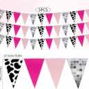 5Pcs 41 Ft Cowgirl Party Decorations Western Cowgirl Pennant Banner Pre-Assembled Pink Triangle Flag Bunting for Western 80s 90s Disco Cowgirl Birthday Party Supplies