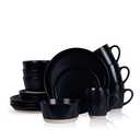 Stone Lain Jules Modern Stoneware 12-piece Round Black Dinnerware Set, Plates and Bowls Sets, Black, 2 Big Plates, 2 Small Plates, 4 Cups, 4 Bowls