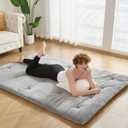 Japanese Floor Futon Mattress Queen Size 60"x 80", 2.5'' Thick Foldable Roll Up Floor Bed Sleeping Pad, 25D Foam Filled Tatami Mat with Straps for Guest Room, Dormitory & Camping, Grey