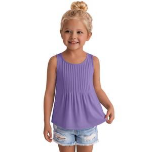 Ficerd Toddler Girls' Tank Tops Sleeveless Pleated Tunic T-Shirts for Baby Crew Neck Summer Dressy Loose Plain Tee Blouses(2T,Light Purple)