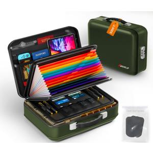 Fireproof Document Box with Lock, 5200F Fireproof Water Resistant Hard Case File Organizer Safe Box for Important Documents, Certificates, Laptop, Passports (Green)