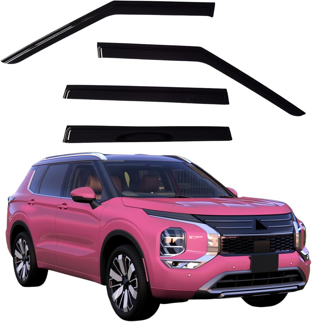Window Visors Rain Guards Compatible with 2022-2026 Mitsubishi Outlander, Side Window Wind Deflectors Vent Shades Out-Channel Accessories, Dark Smoke 4 Pcs, 2023 2024 2025(Excludes Sport Model)