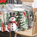 Unibyby Winter Tablecloth Round 70 Inch, Snowflake Table Cloth Holiday Snowman Indoor Decor for Dining Room Party