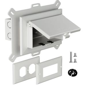 Recessed Outlet Box, DBHS1W-1 Low Profile Electrical Outlet Boxes, Wall Plate Kit for New Vinyl Siding, Enclosed Weatherproof Pack with Duplex & Decorator Style Covers, 1-Gang, Horizontal, White