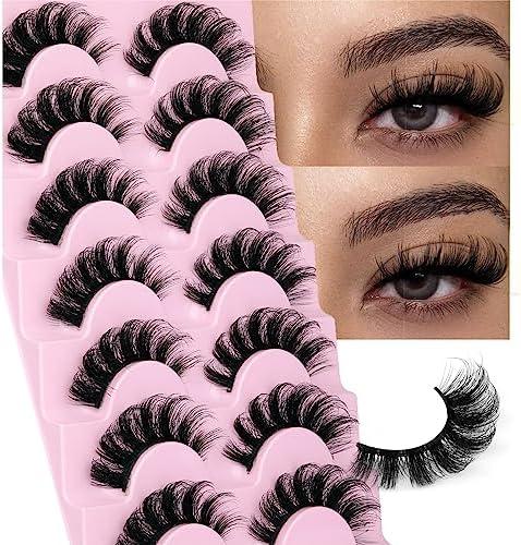 Mink Lashes Fluffy Wispy Lashes Natural Look 3D False Eyelashes D Curl Russian Strip Lashes 7 Pairs Short Fake Eyelash Pack by EYDEVRO, Set of 2