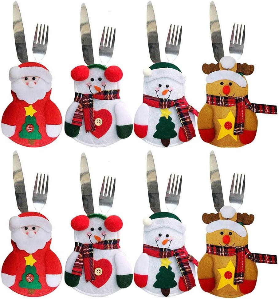 Christmas Decor Christmas Snowman Cutlery Silverware Holders Pockets Knifes Forks Bag Utensil Santa Suit Deer Table Decoration 8PCS