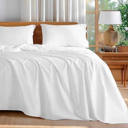 Shilucheng 100% Cotton Queen Size Sheets Set - 600 Thread Count，Luxury Egyptian Cotton Bed Sheets，5-Star Hotel Quality Sheets, Breathable & Cooling, 16 Inch Deep Pocket - 4 Piece (White, Queen)