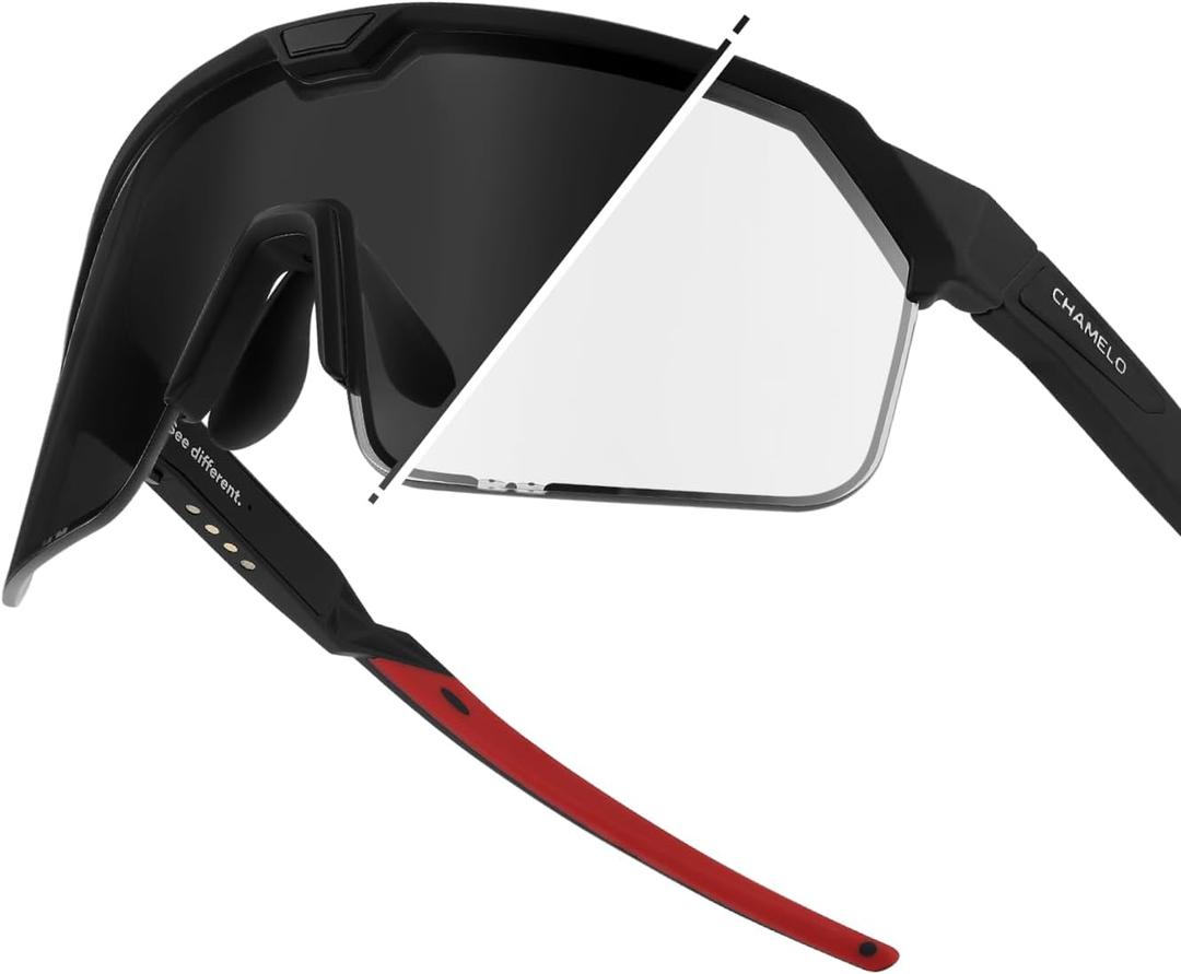 CHAMELO Shield Dual-Tint Sports Sunglasses (Matte Black Frame, Smoke Lenses)