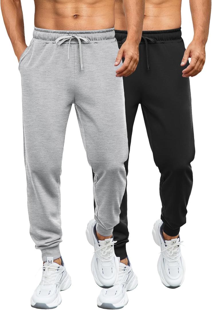 COOFANDY Men's Athletic Joggers Casual Gym Sweatpants Workout Running Track Pants with Pockets (X-Large, 2 Pack: Black/Light Grey)