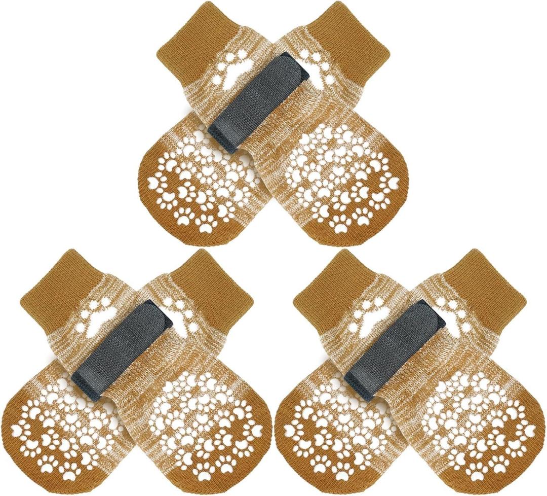 EXPAWLORER 6PCS Anti-Slip Dog Socks to Prevent Licking Paws,Dog Shoes for Hot Pavement,Best Paw Protector Traction Control on Hardwood Floor,Dog Booties for Puppy Senior Dogs (Beige, XXS)