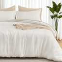 EMME Muslin Duvet Cover Queen Size Cream White, 100% Cotton Linen Like Comforter Cover Soft Breathable Lightweight Gauze Duvet Cover with 2 Pillowcases, 90"x90"