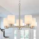 WUZUPS 5-Light Pendant Chandelier Light Frosted White Glass Shade with Grain Ceiling Lighting Elegant Modern Fixture Bathroom Kitchen Dining Room Entry Foyer, H 15.8" W21, E12 Base, Brushed Nickel