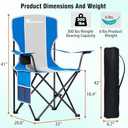 Camping Chairs, 300 LBS Capacity High Back Camping Chair, Portable Outdoor Lawn Chairs Folding with Cup Holder for Picnic, Lawn, Beach, Fishing and Sports (Blue Grey), Large