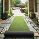 Ottomanson 2'7" x 12' Artificial Faux Grass Rug - Realistic Turf with UV Protection - Perforated for Easy Drainage - Durable, Hose-Off Synthetic Lawn Carpet for Indoor & Outdoor Use, Green
