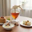 Honey Dispenser, No Drip Glass Maple Syrup Dispenser with Stand, Reusable Honey Jars, Easy Pour Honey Pot & Maple Syrup Container for Coffee, Pancake, Waffle, Tea(Not for Thick or Crystallized Honey)
