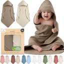 100% Organic Cotton Muslin Baby Hooded Towels 32x32 Inch  2 Pack Soft & Absorbent Hooded Baby Towels For Boys & Girls, Premium Hooded Towels, Ultra-Gentle Baby Essentials in Deep Olive/Ivory