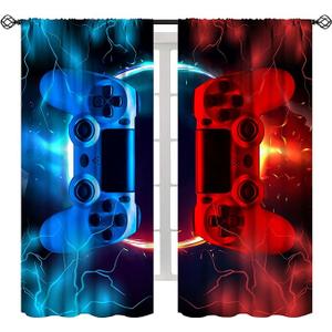 Boys Gaming Game Controller Blackout Curtains, Lightning Flame Blue  Colorful Window Treatments for Teens Kids Girls Bedroom  42x21 Inch 1pack