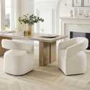 KISLOT Upholstered Dining Chairs Set of 2, Modern Arm Kitchen & Dining Room Chairs with Hidden Casters, Linen Fabric Padded Rolling Chairs, Sturdy Wood Frame, 300 lbs Capacity, Cream Beige