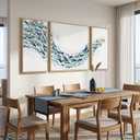 Extra Large 3 Piece Framed Blue White Coastal Fish Wall Art for Living Room, 80" W x 40" H Overall, 3pcs, Blue & White A