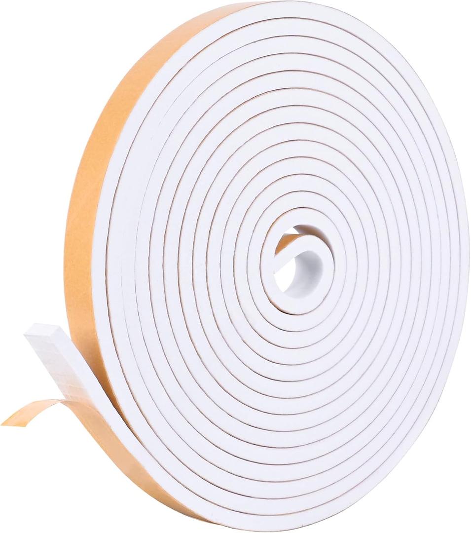 Kikerike Self Adhesive Foam Tape Weatherstrip 1/2in x 1/4in x 8.5Ft High Density Foam Insulation Strips Seal Weather Stripping with Strong Adhesive for Door and Window Sound Isolation Soundproofing