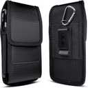 Holster for Large iPhone Plus, Pro Max Models (17/16/15/14/13/12/11/Xs Max)  Nylon Cell Phone Belt Holder for Men, ID Card Slot, Case with Clip Pouch (Fits Otterbox Commuter Case) Black