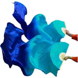 1 Pair(Left+Right) Faux Silk Belly Dance Fan Veil for Dance Performance, Length 180cm Width 90cm (Turquoise Blue)