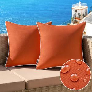 MIULEE Pack of 2 Outdoor Waterproof Pillow Covers Decorative Farmhouse Throw Pillow Covers Square Solid Color Couch Pillow Covers for Patio Tent Bed Sofa Living Room 20x20 Inch Burnt Orange
