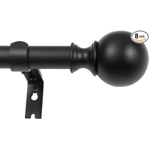 Black Curtain Rods for Windows 36-72 Inches, Adjustable 1-Inch Diameter Decorative Rods with Classic Round Finial, Matte Black Window Treatment