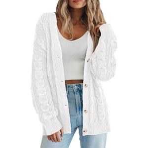 PRETTYGARDEN Womens Chunky Cardigan Sweaters 2025 Fall Oversized Cable Knit Long Sleeve Open Front Cardigans Winter Clothing (S)