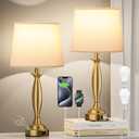 White Gold Lamps for Bedrooms Set of 2 - Touch Control Bedside Lamp with USB C+A, 3 Way Dimmable Nightstand Lamps with USB Port, Table Lamp for Living Room(White Shade and Gold Base)