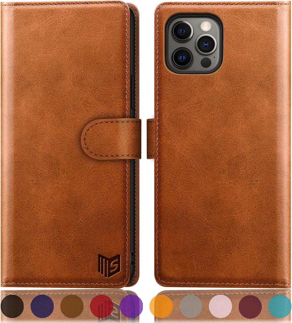 SUANPOT for iPhone 12 Pro Max Leather Wallet case with RFID Blocking Credit Card Holder, Flip Folio Book Magnetic PU Cell Phone Plus Cover for Apple 12 promax Leather for Men Women 6.7 Light Brown