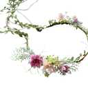 Vine Flower Crown Boho Flower Headband Hair Wreath Floral Halo Headpiece with Ribbon Wedding Party Photos Rosy (2)