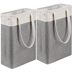 Collapsible Laundry Baskets Double Laundry Hampers Large Foldable Laundry Basket Organizer with Straps Beig Gray Cloth Laundry Hamper for Dirty Clothes,QY-SC22-2