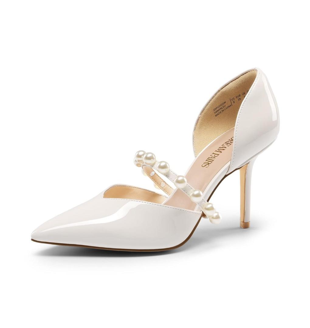 DREAM PAIRS Women's Closed Toe High Heels Stiletto Pointed Toe Strappy Pearl Elegant D'Orsay Dress Wedding Party Pumps Shoes, Size: 8.5