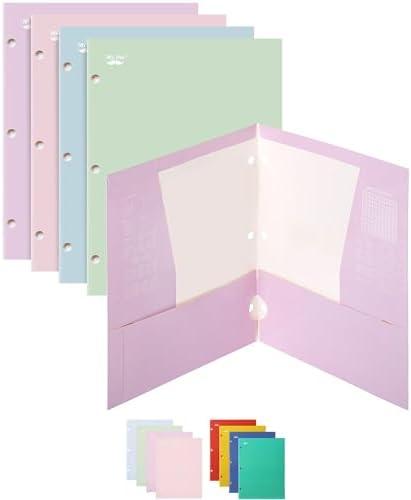 Mr. Pen- Pocket Folders, 5 Pocket, 5 Pack, Pastel Colors, Folders with Pockets 3 Hole Punched, Folder, Binder Folder