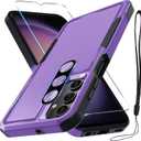 RMOCR Case for Samsung Galaxy A16 5G, Full Body Heavy Duty Rugged Shockproof Protective Phone Cover with Lanyard Strap, Tempered Glass Screen Protector and Camera Lens Cover, Lavender